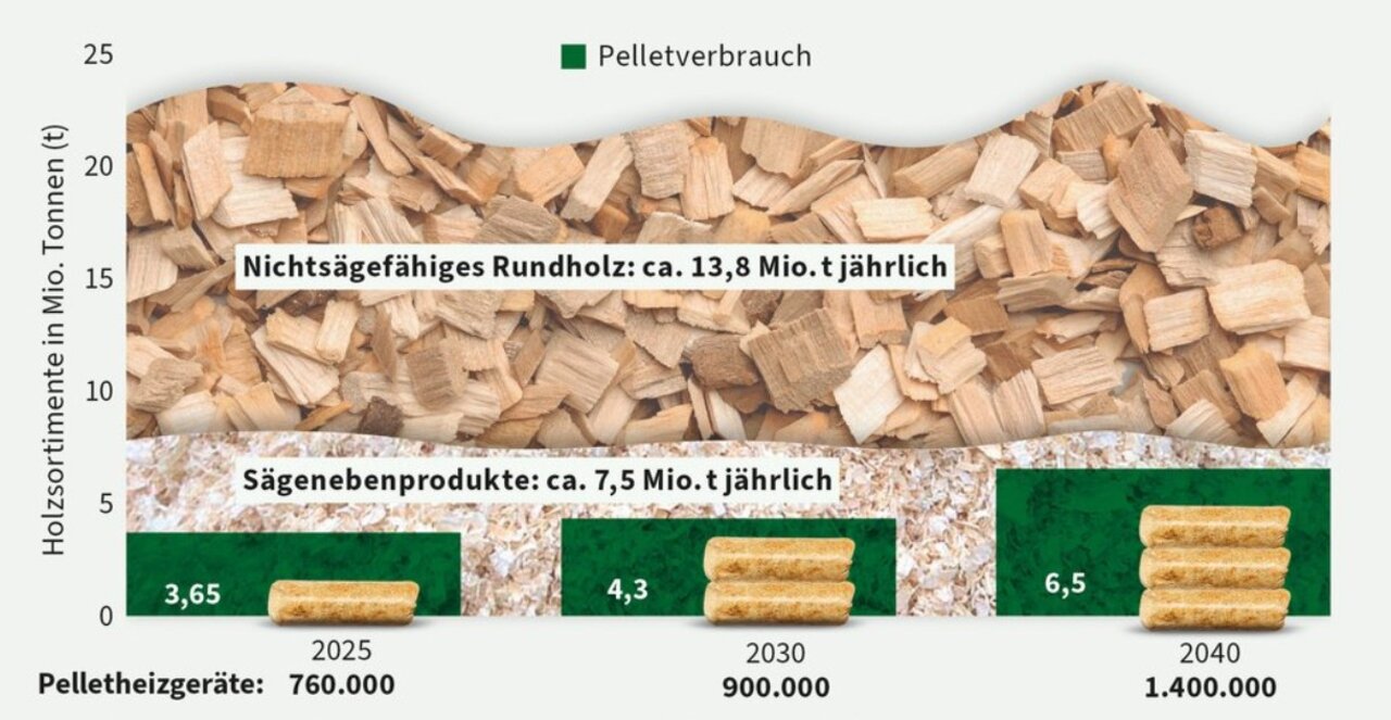 Grafik Aufkommen Sägenebenprodukte und nicht-sägefähiges Rundholz für Holzpellets